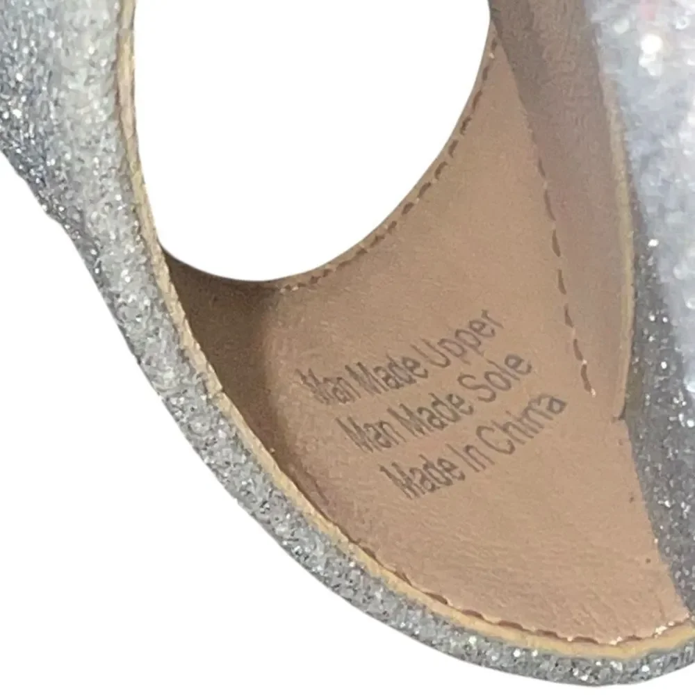 Jewel Badgley Mischka Averie Evening Sandal Heels Silver Glitter 8.5M New